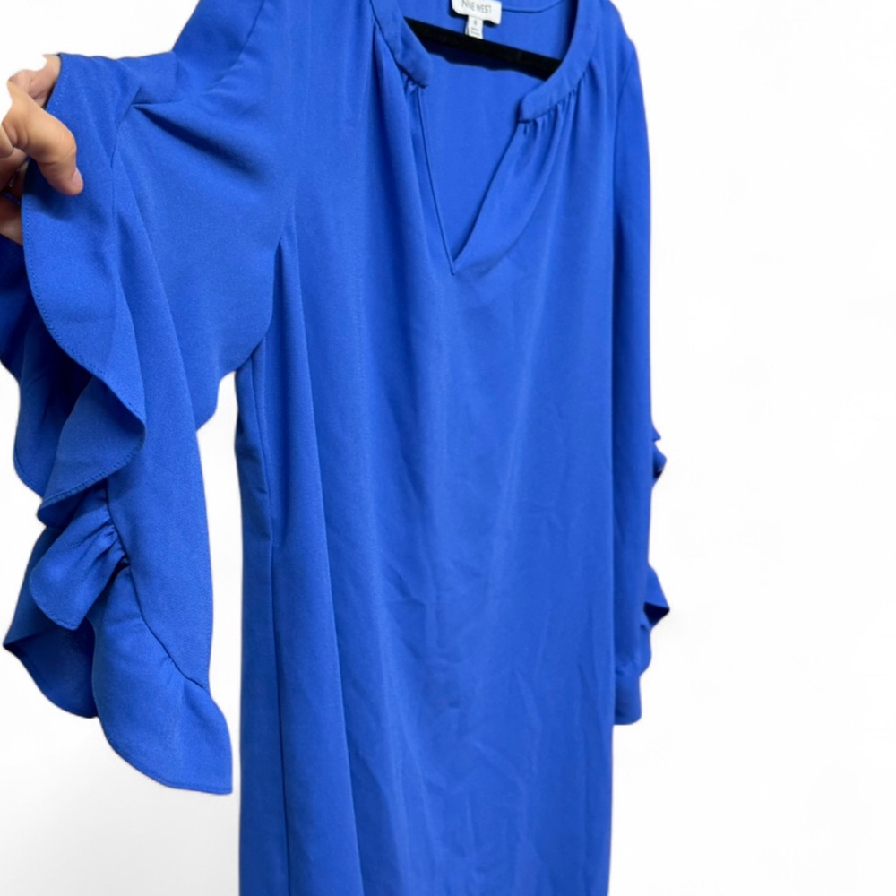 Nine West Cobalt Blue Ruffle Sleeve Notch Neck Shift Dress Size 16 - Picture 5 of 8